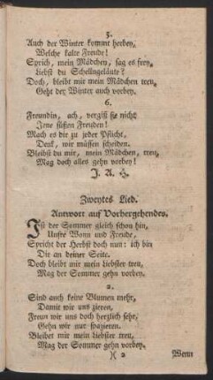 Zweytes Lied. Antwort auf Vorhergehendes.