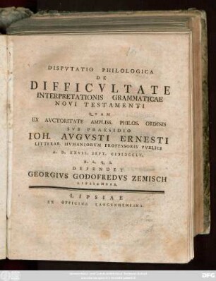 Dispvtatio Philologica De Difficvltate Interpretationis Grammaticae Novi Testamenti