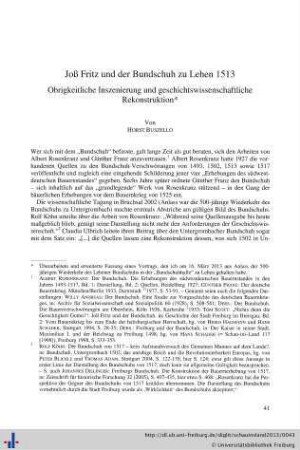 Joß Fritz und der Bundschuh zu Lehen 1513. Obrigkeitliche Inszenierung und geschichtswissenschaftliche Rekonstruktion.