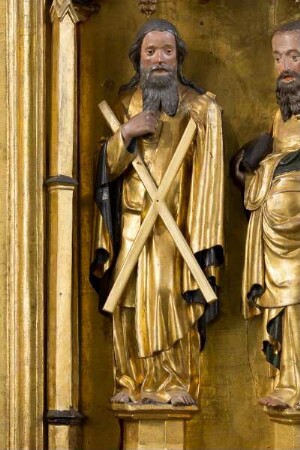 Jakobusaltar — Marienkrönung zwischen Heiligen — Apostel Andreas
