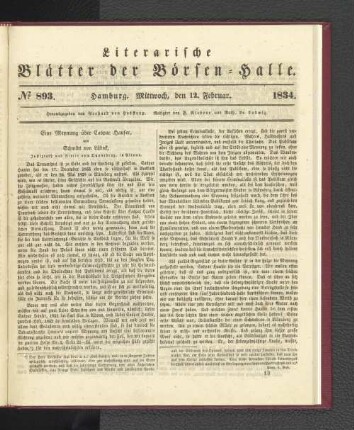 No 893. Hamburg. Mittwoch, den 12. Februar. 1834.: No. 893, Hamburg. Mittwoch, den 12. Februar. 1834.