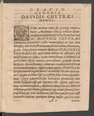Oratio Memoriae Davidis Chytraei Habita.
