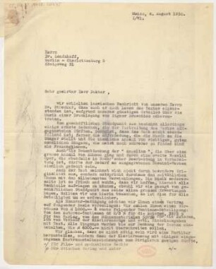 Brief an Ludwig Landshoff : 04.08.1930