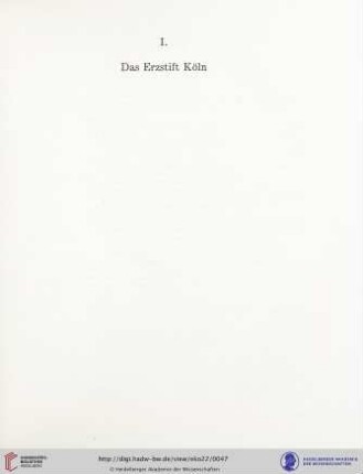I. Das Erzstift Köln