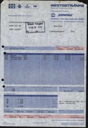 Firmenbriefkopf Kronthal, Mineral - u. Heilquellen GMBH