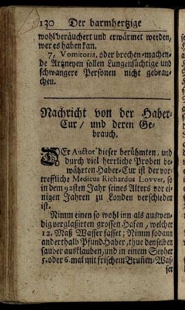 Nachricht von der Haber-Cur / und deren Gebrauch