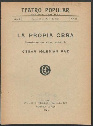 2.1920=Nr. 27: La propia obra : comedia en tres actos