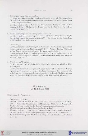 Gesamtsitzung am 10. Februar 2001
