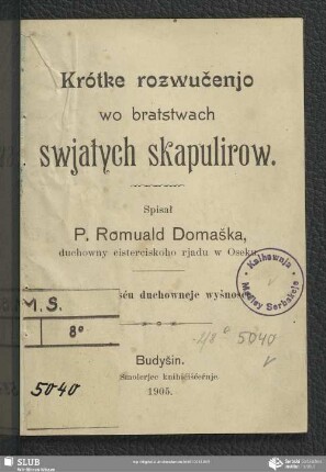 Krótke rozwučenjo wo bratstwach swjatych skapulirow