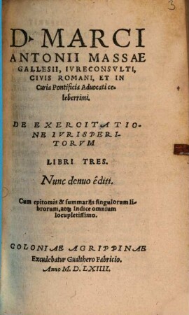 De exercitatione Iurisperitorum Libri tres