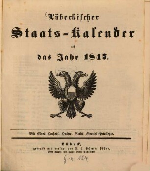 Lübeckischer Staats-Kalender : auf d. Jahr .... 1847
