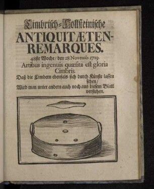 Cimbrisch-Hollsteinische Antiquitæten-Remarques. 48ste Woche/ den 28 Novemb. 1719.