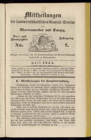 Drei und Zwanzigster Jahrgang. No. 7. Juli 1855.