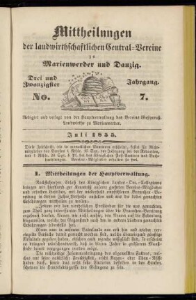 Drei und Zwanzigster Jahrgang. No. 7. Juli 1855.