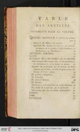 Table des articles contenus dans ce volume