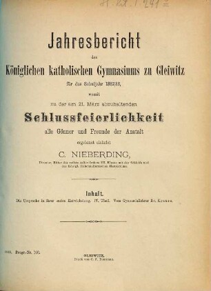 Jahresbericht : für das Schuljahr .... 1882/83