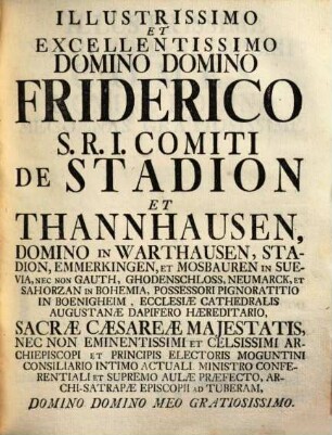 Dissertatio inauguralis iuridica de eo quod iustum est circa bonorum ad manus mortuas translationes occasione Ordinat. Mogunt. de Annis 1574. 1615. 1660. etc. etc. nuper ab Eminentissimo ac Celsissimo Principe Electore Moguntino renovatae