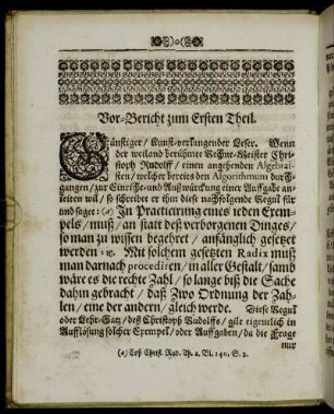 Vor-Bericht zum Ersten Theil.