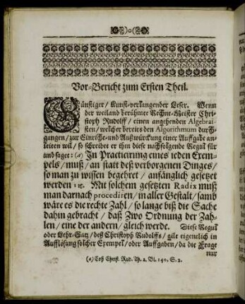 Vor-Bericht zum Ersten Theil.