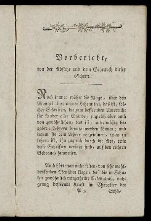 Vorbericht, von der Absicht und dem Gebrauch dieser Schrift.
