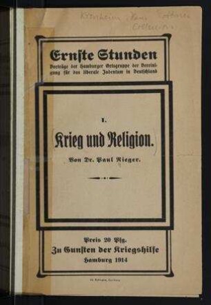 Krieg und Religion / von Paul Rieger