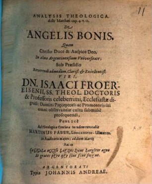 Analysis theologica dicti Matthaei cap. 4. v. 11., de angelis bonis