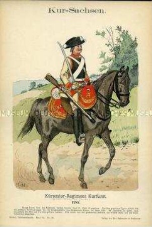 Uniformdarstellung, Gemeiner des Kürassier-Regiments "Kurfürst", Kurfürstentum Sachsen, 1785.