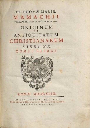 Originum et antiquitatum Christianarum Libri XX, 1