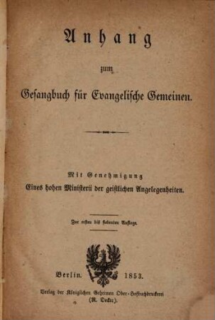 Anhang zum Gesangbuch für Evangelische Gemeinen ...