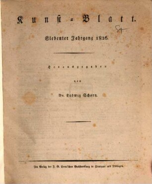 Morgenblatt für gebildete Stände. Kunst-Blatt. 1826