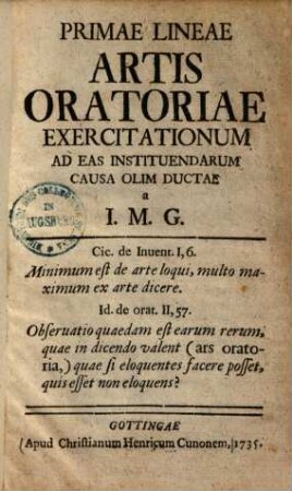 Primae lineae artis oratoriae exercitationum ad eas instituendarum causa olim ductae