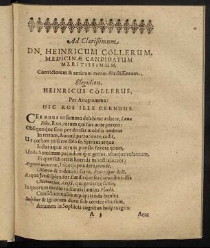Ad Clarissimum Dn. Heinricum Cöllerum, [...]