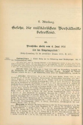 V. Abteilung. Gesetze, die militärischen Verhältnisse betreffend