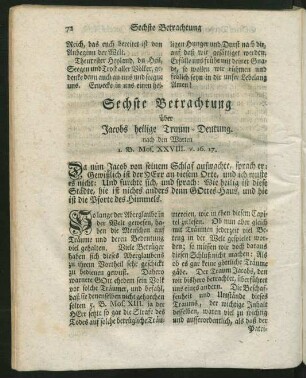 Sechste Betrachtung über Jacobs heilige Traum-Deutung