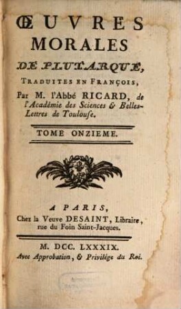 Oeuvres Morales De Plutarque, 11