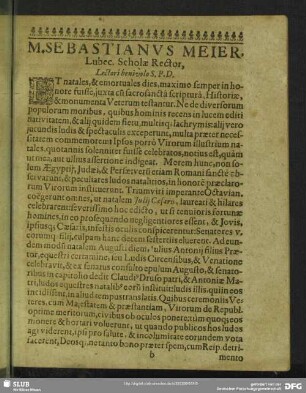 M. Sebastianus Meier, Lubec. Scholae Rector, Lectori benevolo S. P. D.