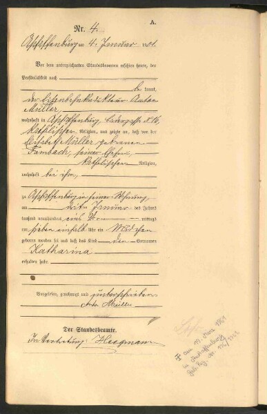 Standesamtsbuch der Stadt Aschaffenburg: Geburten 365/1900 - 184/1901