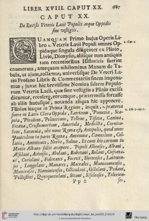 Caput XX: De Excisis Veteris Latii Populis atque Oppidis fine vestigiis