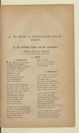 A. Die Periode der Nachahmung von Opitz bis Klopstock.