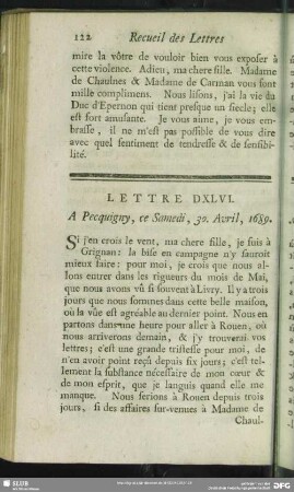 Lettre DXLVI. A Pecquigny, ce Samedi, 30. Avril, 1689