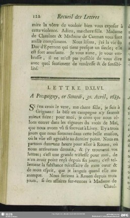 Lettre DXLVI. A Pecquigny, ce Samedi, 30. Avril, 1689