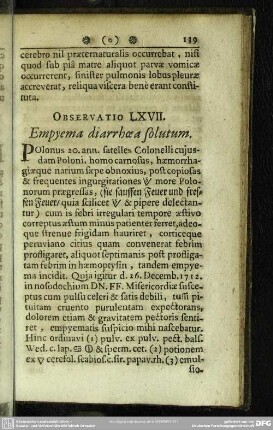 Observatio LXVII. Empyema diarrhoea solutum