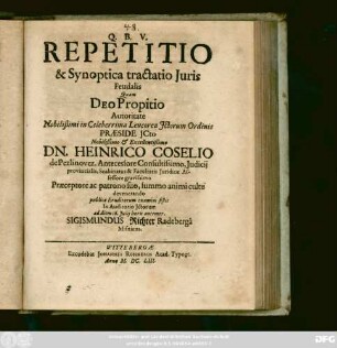 Repetitio & Synoptica tractatio Iuris Feudalis
