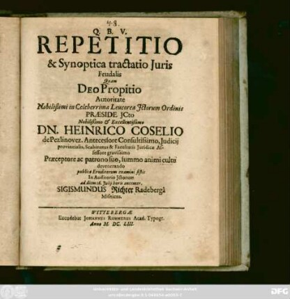 Repetitio & Synoptica tractatio Iuris Feudalis