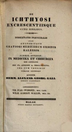 De ichthyosi excrescentiisque cutis similibus : Dissertatio inauguralis