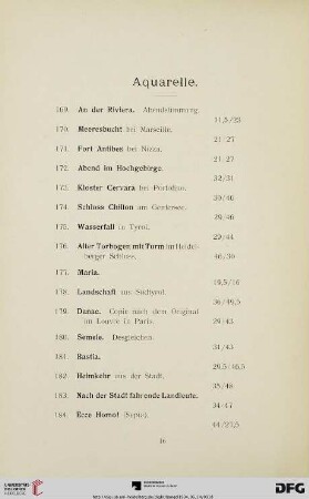 Aquarelle (Nr. 169-192)
