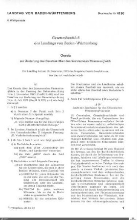 Gesetzesänderung kommunaler Finanzausgleich