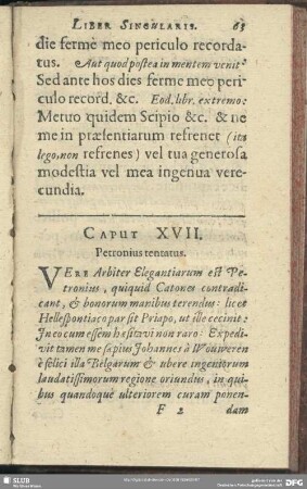 Caput XVII. Petronius tentatus