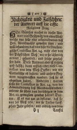 Richtigkeit und Falschheit der Antwort auff die elffte Religions Frag. - Richtigkeit und Falschheit/ der Antwort auff die fünffzehende Religions Frag.