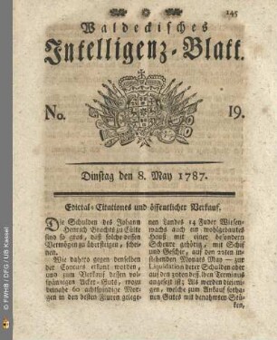 No. 19. Dinstag den 8. May 1787